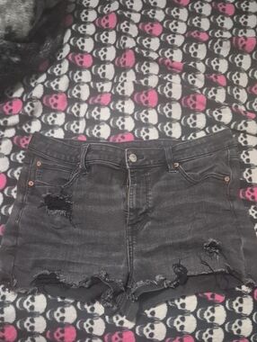 American Eagle Outfitters Black Distressed High-Rise Jean Shorts